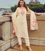  Off-White Chanderi Silk Chikankari Floral Bored Schiffli Embroidered Straight Kurta With Pant & Dupatta