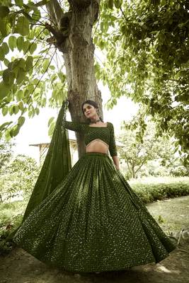 Mehendi Georgette Sequance Embroidery Work Heavy Looks Bridal Lehenga For Ceremonial Looks 3