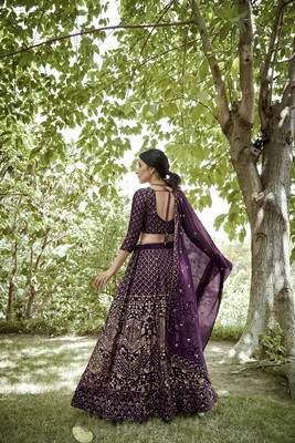 Dark Purple Georgette Sequance Embroidery Work Heavy Looks Bridal Lehenga For Ceremonial Looks 2