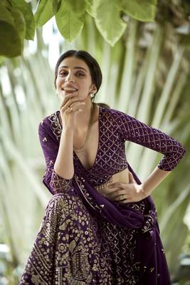 Dark Purple Georgette Sequance Embroidery Work Heavy Looks Bridal Lehenga For Ceremonial Looks 3