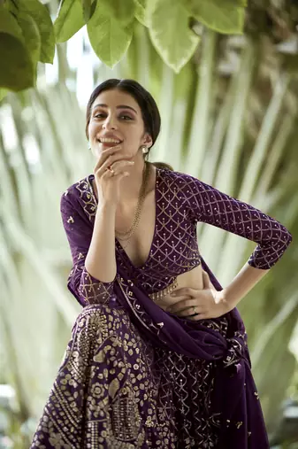 Dark Purple Georgette Sequance Embroidery Work Heavy Looks Bridal Lehenga For Ceremonial Looks