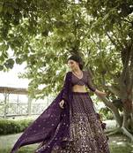 Dark Purple Georgette Designer Sequance Embroidery Work Heavy Looks Bridal Lehenga For Ceremonial Looks