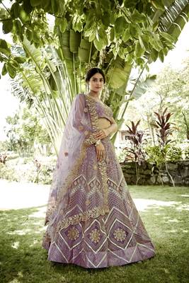 Onion Net Ribbon Embroidery Work Heavy Looks Bridal Lehenga For Ceremonial Looks 3