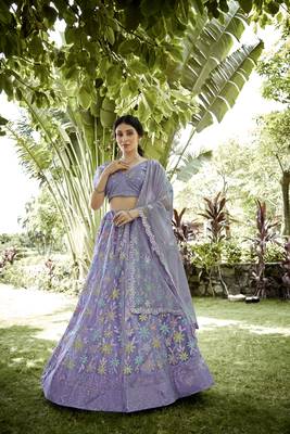Light Purple Silk Net Sequence Embroidery Work Heavy Looks Bridal Lehenga For Ceremonial Looks 1