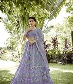 Light Purple Silk Net Designer Sequence Embroidery Work Heavy Looks Bridal Lehenga For Ceremonial Looks