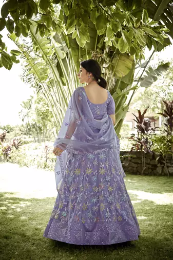 Light Purple Silk Net Sequence Embroidery Work Heavy Looks Bridal Lehenga For Ceremonial Looks