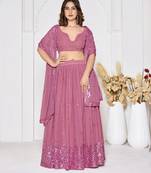Dusty Pink Georgette Designer Sequence Embroidery Work Heavy Looks Bridal Lehenga For Ceremonial Looks