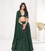 Green Georgette Designer Sequence Embroidery Work Heavy Looks Bridal Lehenga For Ceremonial Looks