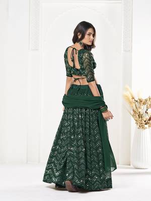 Green Georgette Sequence Embroidery Work Heavy Looks Bridal Lehenga For Ceremonial Looks 2
