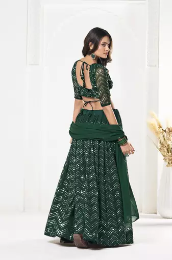 Green Georgette Sequence Embroidery Work Heavy Looks Bridal Lehenga For Ceremonial Looks