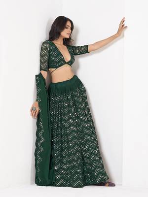 Green Georgette Sequence Embroidery Work Heavy Looks Bridal Lehenga For Ceremonial Looks 4
