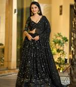 Black Georgette Designer Sequence Embroidery Work Heavy Looks Bridal Lehenga For Ceremonial Looks
