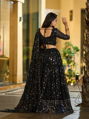 Black Georgette Sequence Embroidery Work Heavy Looks Bridal Lehenga For Ceremonial Looks 2