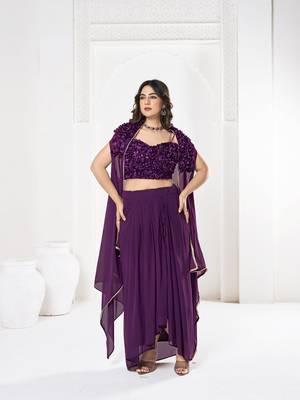 Purple Silk Flower Self Heavy Looks Bridal Lehenga For Ceremonial Looks 1