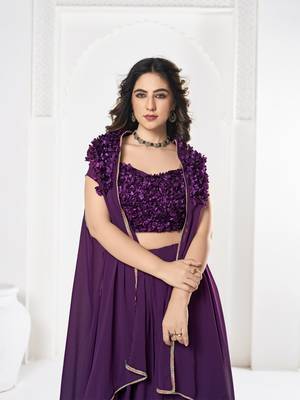 Purple Silk Flower Self Heavy Looks Bridal Lehenga For Ceremonial Looks 3