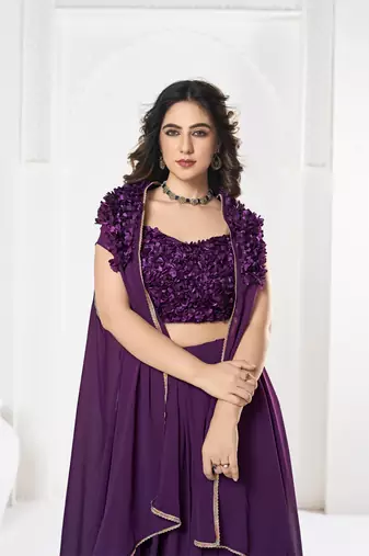 Purple Silk Flower Self Heavy Looks Bridal Lehenga For Ceremonial Looks