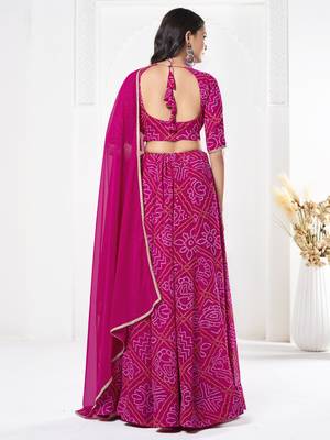 Pink Georgette Badhani Printed Heavy Looks Bridal Lehenga For Ceremonial Looks 2
