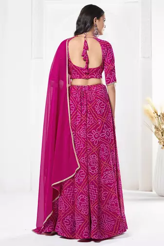 Pink Georgette Badhani Printed Heavy Looks Bridal Lehenga For Ceremonial Looks