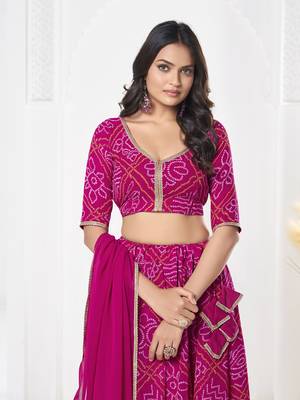 Pink Georgette Badhani Printed Heavy Looks Bridal Lehenga For Ceremonial Looks 3
