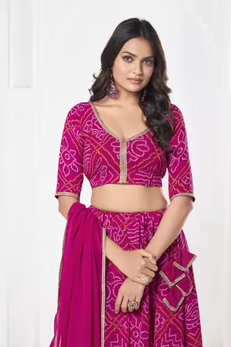 Pink Georgette Badhani Printed Heavy Looks Bridal Lehenga For Ceremonial Looks