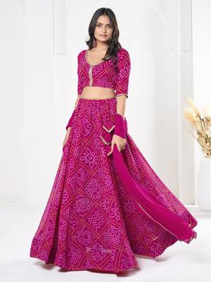 Pink Georgette Badhani Printed Heavy Looks Bridal Lehenga For Ceremonial Looks 4