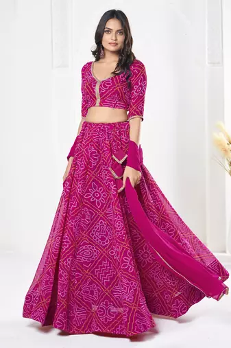 Pink Georgette Badhani Printed Heavy Looks Bridal Lehenga For Ceremonial Looks