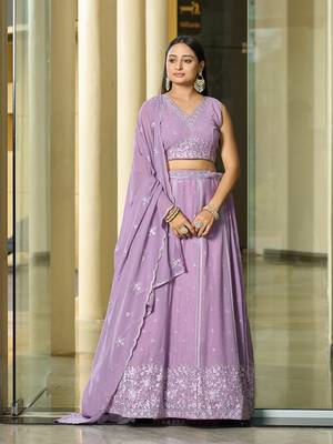 Lavender Georgette Sequance Embroidery Work Heavy Graceful Looks Beautiful Wedding Ceremony Lehenga Choli 1