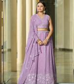 Lavender Georgette Sequance Embroidery Work Heavy Graceful Looks Beautiful Wedding Ceremony Lehenga Choli