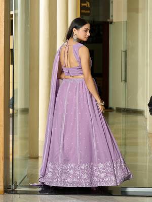 Lavender Georgette Sequance Embroidery Work Heavy Graceful Looks Beautiful Wedding Ceremony Lehenga Choli 2
