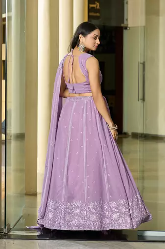Lavender Georgette Sequance Embroidery Work Heavy Graceful Looks Beautiful Wedding Ceremony Lehenga Choli