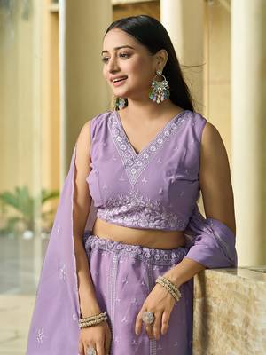 Lavender Georgette Sequance Embroidery Work Heavy Graceful Looks Beautiful Wedding Ceremony Lehenga Choli 3