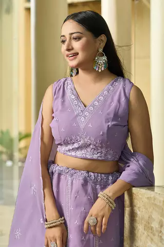 Lavender Georgette Sequance Embroidery Work Heavy Graceful Looks Beautiful Wedding Ceremony Lehenga Choli
