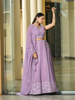 Lavender Georgette Sequance Embroidery Work Heavy Graceful Looks Beautiful Wedding Ceremony Lehenga Choli 4