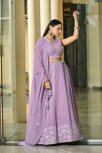 Lavender Georgette Sequance Embroidery Work Heavy Graceful Looks Beautiful Wedding Ceremony Lehenga Choli