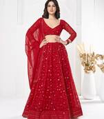 Red Georgette Sequance Embroidery Work Heavy Graceful Looks Beautiful Wedding Ceremony Lehenga Choli