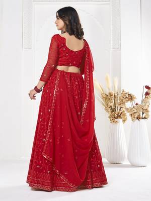 Red Georgette Sequance Embroidery Work Heavy Graceful Looks Beautiful Wedding Ceremony Lehenga Choli 2