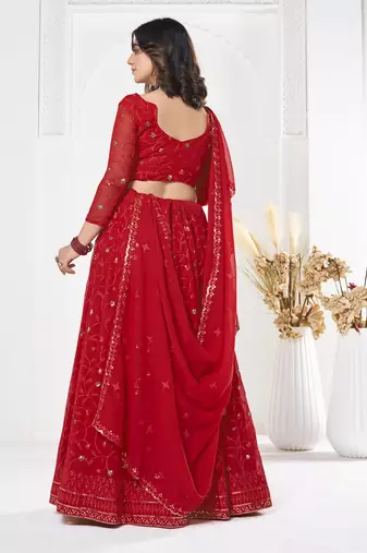 Red Georgette Sequance Embroidery Work Heavy Graceful Looks Beautiful Wedding Ceremony Lehenga Choli