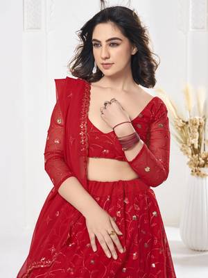 Red Georgette Sequance Embroidery Work Heavy Graceful Looks Beautiful Wedding Ceremony Lehenga Choli 3