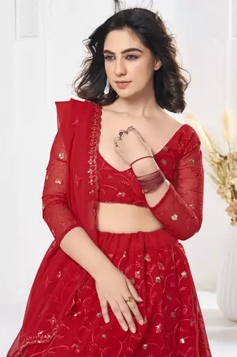 Red Georgette Sequance Embroidery Work Heavy Graceful Looks Beautiful Wedding Ceremony Lehenga Choli