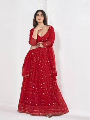 Red Georgette Sequance Embroidery Work Heavy Graceful Looks Beautiful Wedding Ceremony Lehenga Choli 4