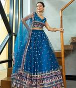 Turquoise Net SequinEmbroidery Work Heavy Graceful Looks Wedding Ceremony Lehenga Choli