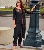  Black Viscose Silk Embroidered Woven Straight Kurta With Pant & Dupatta