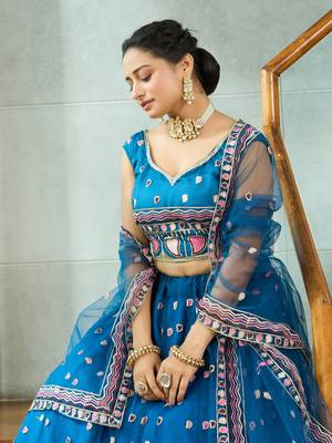 Turquoise Net Sequance Embroidery Work Heavy Graceful Looks Beautiful Wedding Ceremony Lehenga Choli 3