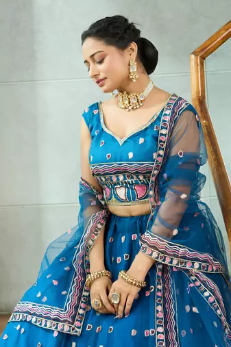 Turquoise Net Sequance Embroidery Work Heavy Graceful Looks Beautiful Wedding Ceremony Lehenga Choli