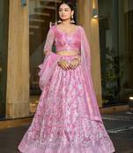 Pink Silk Net Sequance Embroidery Work Heavy Graceful Looks Beautiful Wedding Ceremony Lehenga Choli