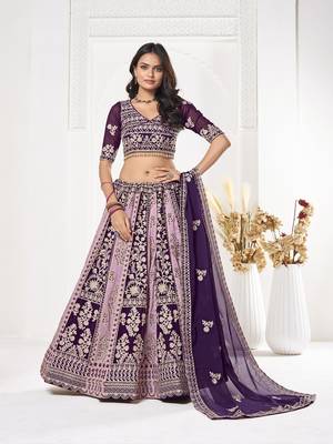 Purple Georgette Embroidery Work Heavy Graceful Looks Beautiful Wedding Ceremony Lehenga Choli 1