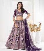 Purple Georgette Embroidery Work Heavy Graceful Looks Beautiful Wedding Ceremony Lehenga Choli