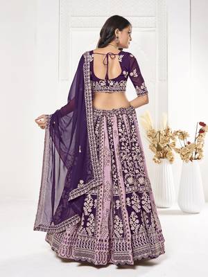 Purple Georgette Embroidery Work Heavy Graceful Looks Beautiful Wedding Ceremony Lehenga Choli 2