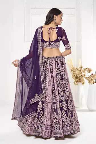 Purple Georgette Embroidery Work Heavy Graceful Looks Beautiful Wedding Ceremony Lehenga Choli