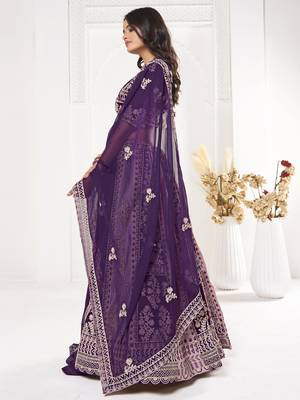 Purple Georgette Embroidery Work Heavy Graceful Looks Beautiful Wedding Ceremony Lehenga Choli 4